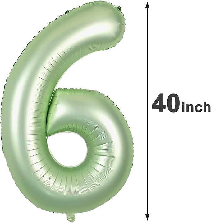 40 Inch Sage Green Mylar Foil Number 6 Birthday Balloon, Digital Balloons for 6 16 Boy Girl Party Decorations Supplies,Oliver Green Big Helium Balloon Numbers for 26 36 46 60 Men Women Anniversary