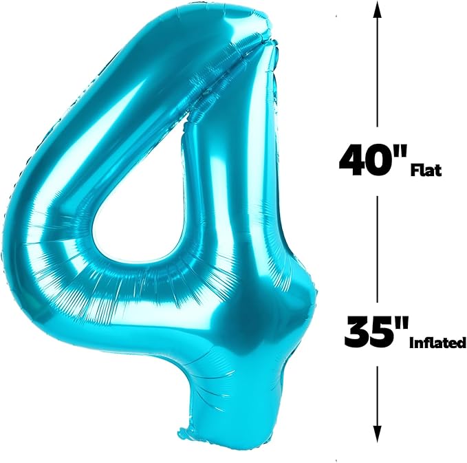 40 Inch Blue Large Number 4 Balloons, Giant Foil Number Four 14 24 34 40 44 Balloons, Blue Mylar Big Balloon for Anniversary Graduation Decorations
