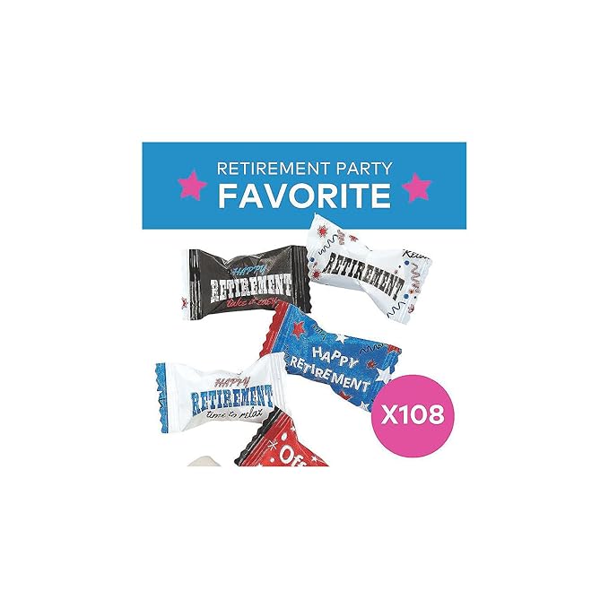 Fun Express Happy Retirement Buttermints Individually Wrapped Bulk Candy - 108 Pieces Premium Soft Butter Mints for Party Favors | Perfect for Office, Retirement Parties & Celebrations | 14 oz Pack