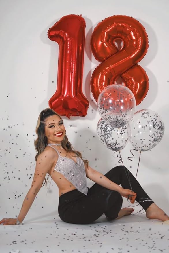 Number 18 Balloons, 40 Inch Balloons for Woman Man 18th Red Birthday Party Decoration, Foil Number Ballon for 18, 81 Valentine's Day, Anniversary, Bridal Shower, Graduation