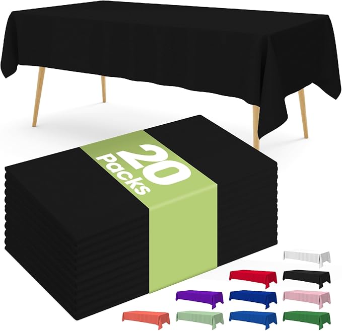 Pureegg Plastic Table Cloth Disposable 20 Pack, 54 x 108 Inch Table Cloths, Graduation Decorations Class of 2025, Graduation Party Tablecloths, Rectangle, Plastic Cover, Leakproof & Sturdy, Black