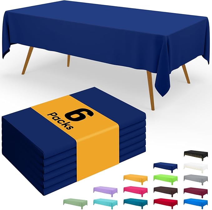 Smiry Disposable Table Cloth - 6 Pack, 54 x 156 Inch Waterproof Rectangle Tablecloths for Parties, Decorative Plastic Table Cover, Leakproof & Sturdy, Navy