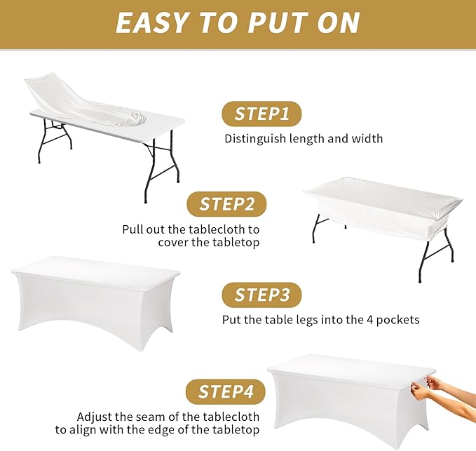 Fixwal 3 Pack Pearl White Table Cloths Rectangle 6FT, Tablecloths Rectangular Stretch Spandex Fitted Table Covers 6Ft for Parties, Trade Shows, Banquet, Weddings, Buffet, Graduation Decorations