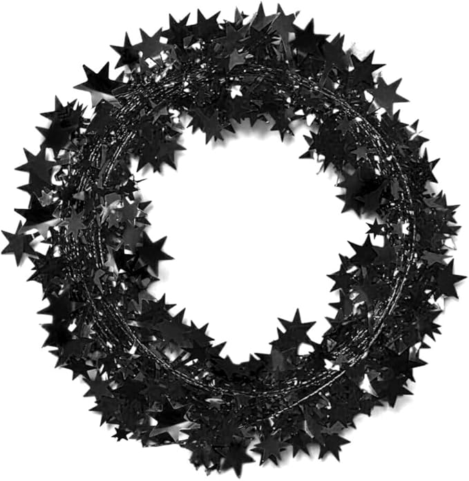 PMU 300 Ft Star Wire Shiny Garland Black Star - Halloween, Christmas Party, Wedding, Birthday, Festive Home Decoration Ornament Black Star (12pc-25Ft Each)