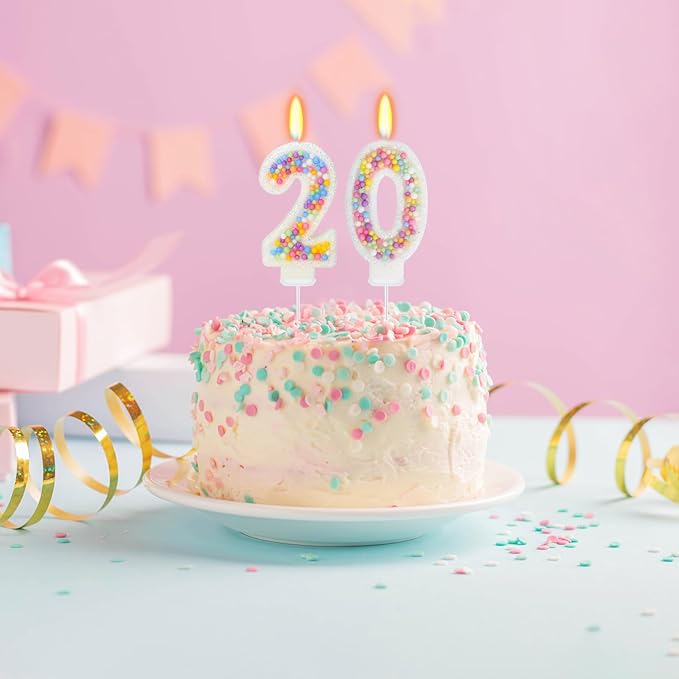 20th Birthday Candle for Cake, Colorful Macaron Numeral Candles for Boys/Girls, Theme Birthday Party Cake Decorations, Cake Topper for Birthday Party Supplies (Number 20)