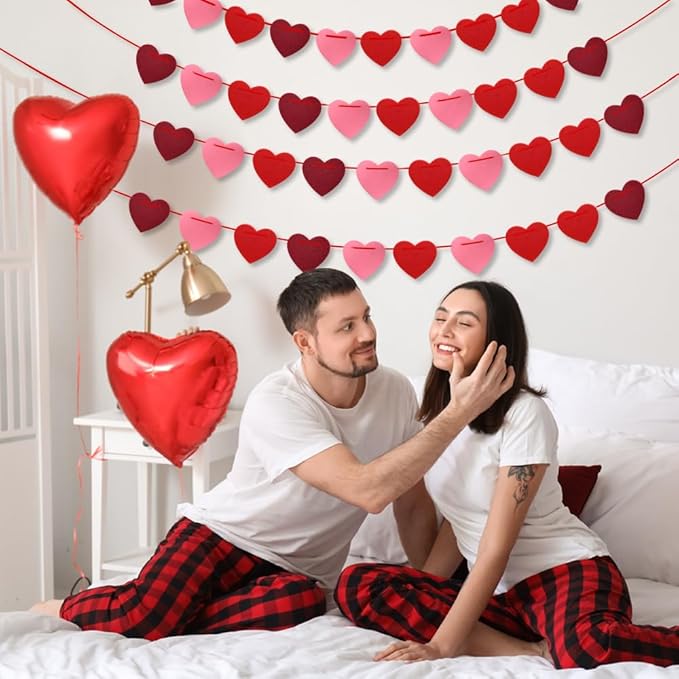 Valentines Day Decorations, 6 Strips Valentines Day Garland - Felt Heart Garland Banner for Mantle, Wall, Party Valentine Decorations - Hanging Hearts Decorations for Valentine Decor
