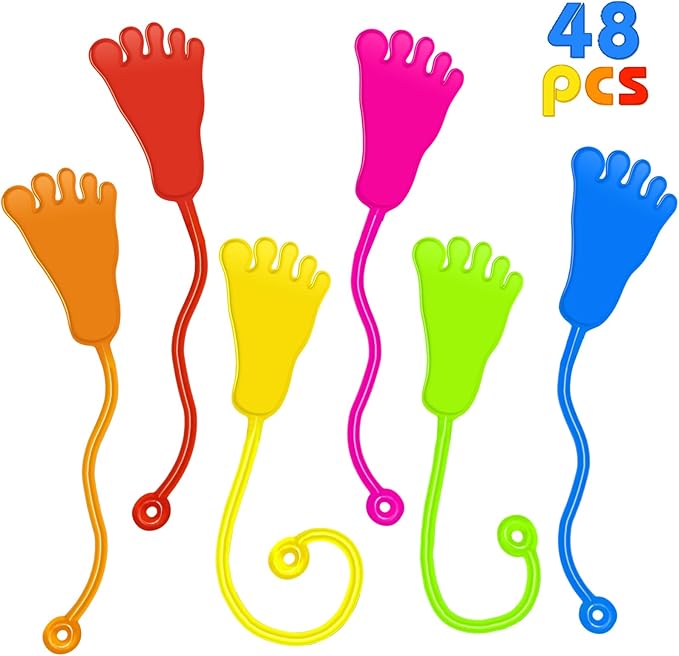Sticky Hands Bulk 48PCS Kids Party Favors Foot Shape Stretchy Sticky Hand Fidget Toys Kids Birthday Goodie Bag Stuffers Treasure Box Toys for Classroom Prizes Party Supplies Easter Egg Fillers