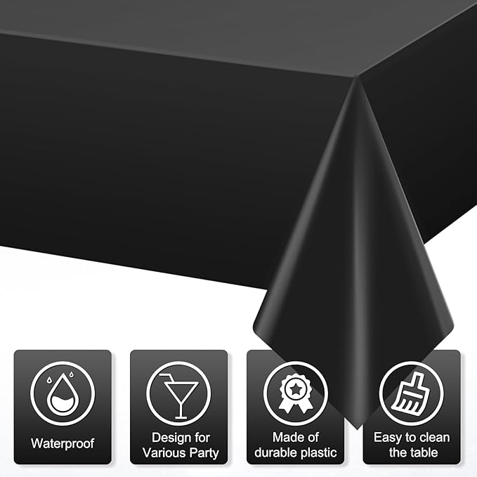6Pcs Black Rectangle Tablecloth,Disposable Plastic Table Cloth,Waterproof Black Table Cover for Graduation Birthdays Weddings Anniversary Party Decorations,54 x 108 Inch