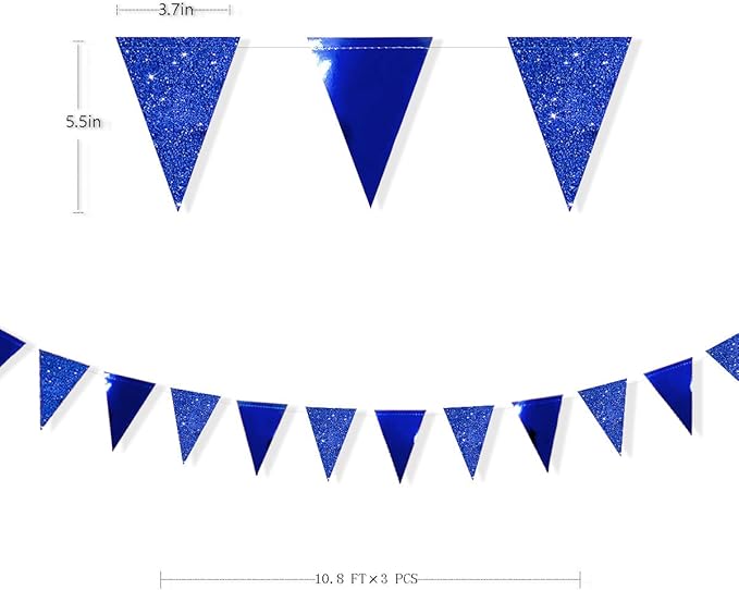 30 Ft Royal Blue Party Decorations Navy Blue Metallic Glitter Paper Triangle Banner Flag Garland Pennant Bunting for Graduation Birthday Wedding Bridal Shower Ahoy Achor Nautical Theme Party Supplies