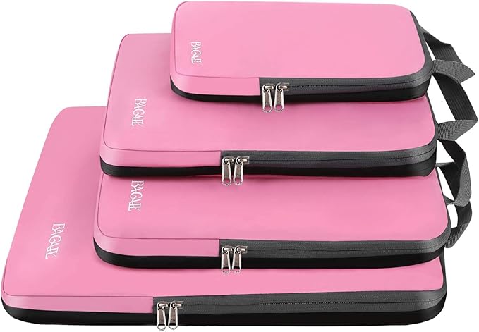 BAGAIL 4 Set/6 Set/8 Set Compression Packing Cubes Travel Accessories Expandable Packing Organizers (Cloth Pattern, 4-Pink)