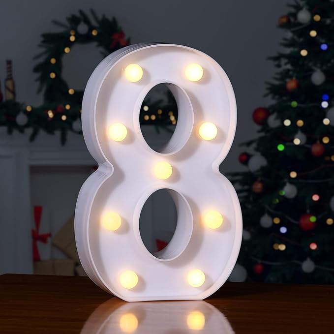 Foaky Decorative Led Marquee Light Up Number, Marquee Light Up Number Sign for Night Light Wedding Birthday Party Christmas Home Bar Decoration Number(8)