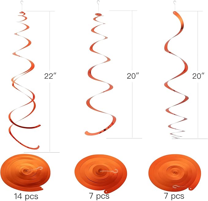 WEVEN Orange Party Hanging Swirl Decorations Plastic Streamer for Ceiling, Pack of 28