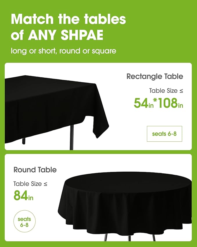 Pureegg Plastic Table Cloth Disposable 8 Pack, 84'' Round Table Cloths, Graduation Decorations Class of 2026, Graduation Party Tablecloths, Round, Plastic Cover, Leakproof & Sturdy, Black