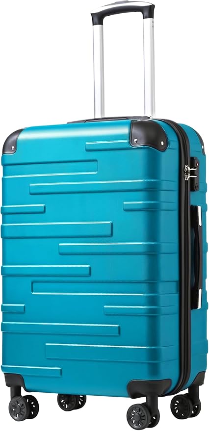 Coolife Hardside Checked Luggage with TSA Lock, Spinner Wheels, Telescopic Handle, Lightweight Suitcase (Lake Blue, M(24in))