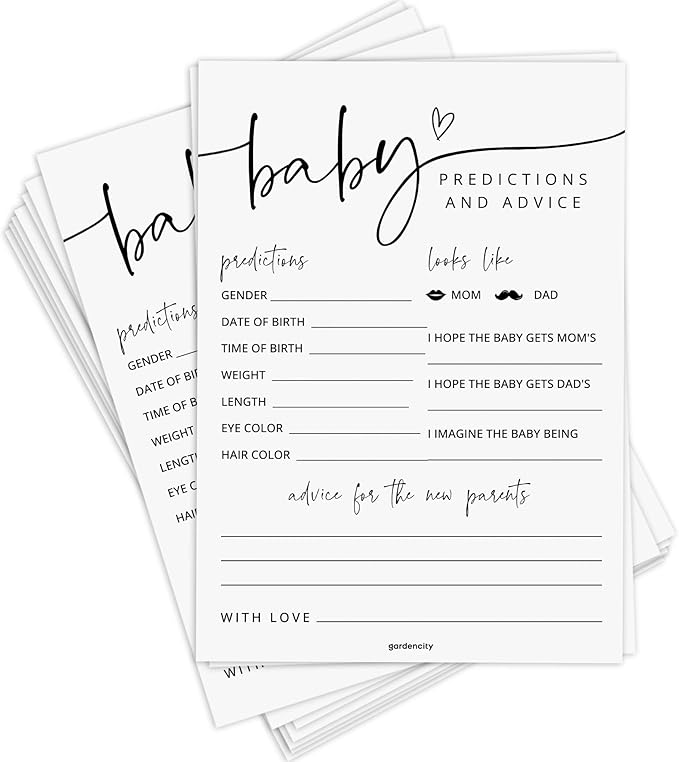 GardenCity 50 Large Baby Predictions Cards, Advice and Wishes, Fun Baby Shower Games for Boy or Girl, Gender Neutral - Minimalist