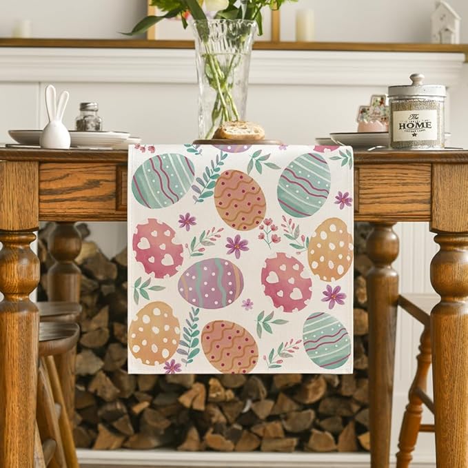 Artoid Mode Watercolour Easter Eggs Table Runner, Seasonal Spring Kitchen Dining Table Decoration for Home Party Decor 13x36 Inch