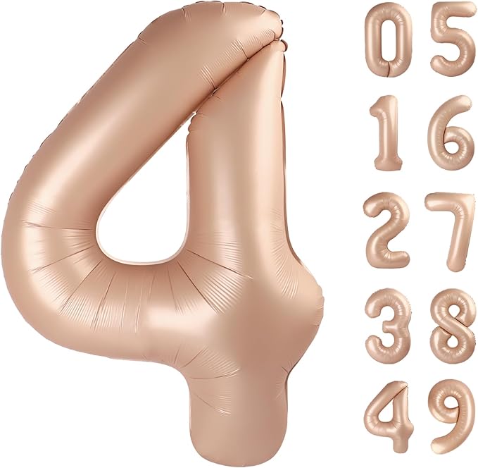 40 Inch Light Brown Large Number 4 Birthday Balloon, Giant Number Four 14 24 34 40 44 Balloons, Light Brown Foil Mylar Big Balloons for Anniversary Graduation Supplies Decorations