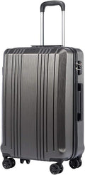 Coolife Luggage PC+ABS Expandable Hardshell Suitcase with TSA Lock, Spinner Checked Lightweight (grey, L(28IN))