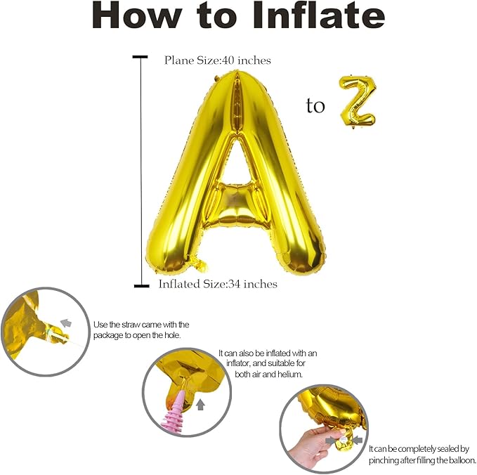 40Inch Gold Letter V Balloon Foil Helium Letter Balloons A-Z Giant Large Mylar Big Party Balloon for Birthday Party Decorations