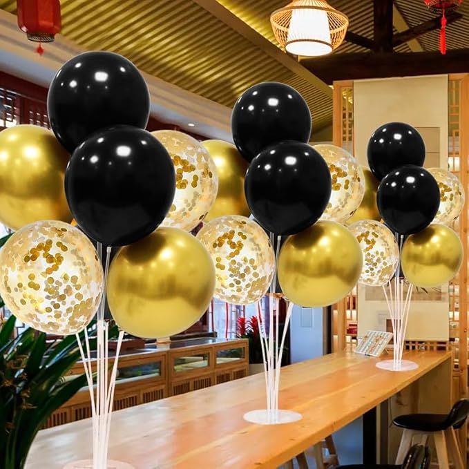 Black and Gold Party Decorations 4 Set Balloon Stand Table Centerpieces for Men's Women's Birthday Wedding Retirement Anniversary New Years Graduation Decorations 2026