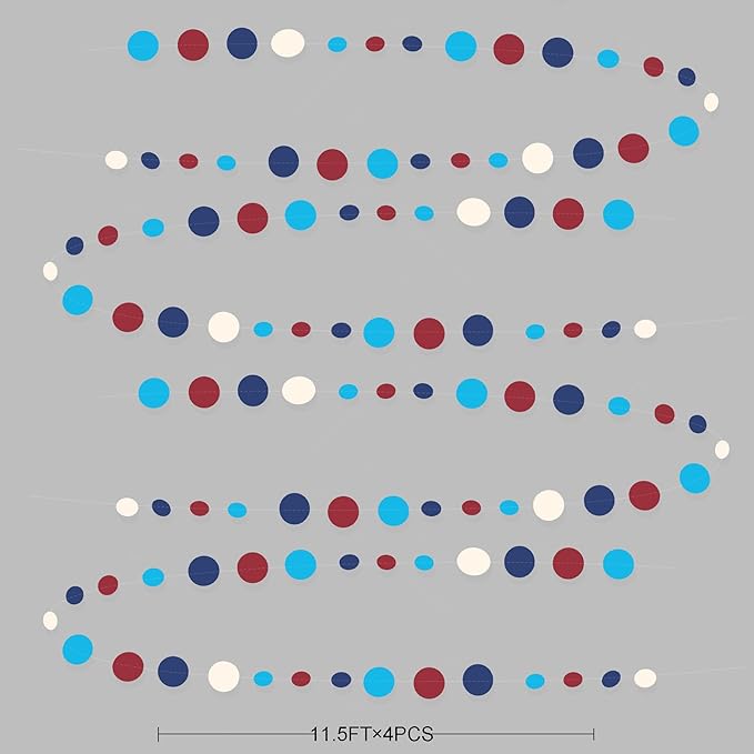 Nautical Party Decorations Circle Dot Garland Navy Blue Red White Hanging Paper Polka Dot Streamer for Nautical Pirate Ahoy Achor Baby Shower Birthday Wedding Bridal Shower Bachelorette Party Supplies