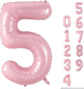 Light Pink Balloon Number 5, 40 Inch Large Self Inflating Foil Number Balloons 0-9, Pastel Pink Digital 5 Helium Balloon for 5th Girls Women Birthday Party Graduation Anniversary Decorations