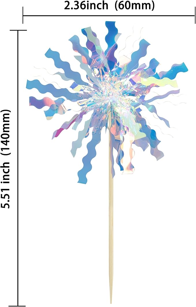 Gyufise 30Pcs Foil Firework Cupcake Toppers Happy Birthday Cake Toppers Tinsel Flower Drink Stirrers Cocktail Food Fruit Toothpicks for Valentine's Day Party Birthday Wedding Supplies Laser Silver