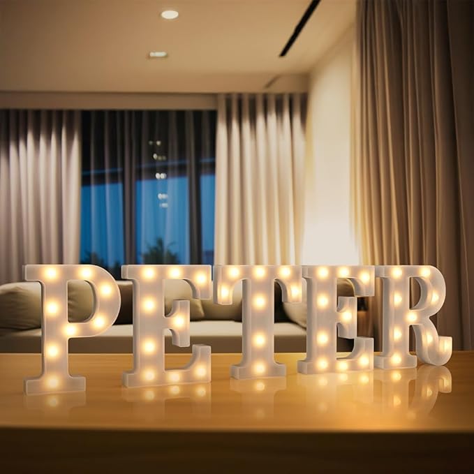 Light Up Letters Marquee, 26 Alphabet Battery Powered LED Lights Sign, White Plastic Night Light for Engagement Party, Wedding, Baby Shower, Birthday, LED Light Up Letters (P)