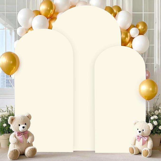 Ivory Wedding Arch Cover Set of 3 Arch Spandex Covers 5FT 6FT 7FT Baby Shower Chiara Arch Backdrop Stand Cover Round Top Stretchy Backdrop Arched Stand Covers for Parties Ornaments