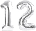 12 Number Balloons, Silver Balloons for Woman Man 12th Birthday Party Decoration, 40 Inch Foil Number 12 Ballon for 12, 21 Anniversary, Bridal Shower, Graduation, Wedding, New Year, Valentine's Day