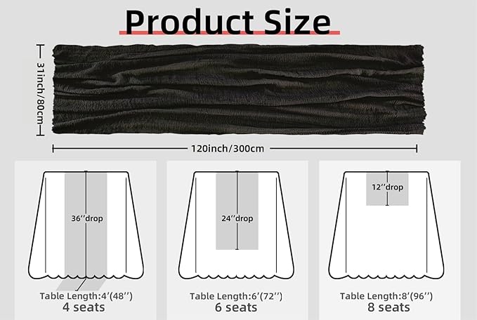 FEXIA Black Table Runner Cheesecloth 30x118 Inches Halloween Table Decor Rustic Boho Gauze for Wedding Baby Shower Bridal Shower First Communion and Home Decorations