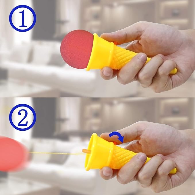 Novelty Place Ice Cream Shooters Toy (Pack of 12) - Squeeze N' Pop Game - Multi-Color Icecream Cone Foam Ball Launcher - Great Party Favors and Carnival Prize for Kids and Children (7 inch)