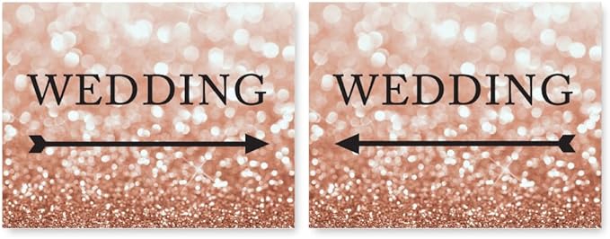 Andaz Press Wedding Party Directional Signs, Glitzy Rose Gold Glitter, 8.5x11-inch, Double-Sided, Wedding with Big Arrow, 1-Pack, Bokeh Colored Party Supplies