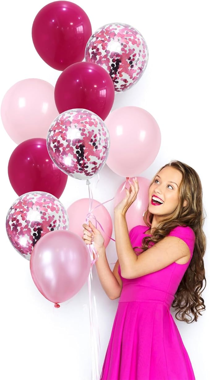 Togvu Hot Pink and Baby Pink Balloons, 60 Packs 12 Inch Premium Pink Latex Balloon with Confetti Balloon for Valentine's Day, Birthday, Baby Shower, Wedding, Princess Theme Party Decoration