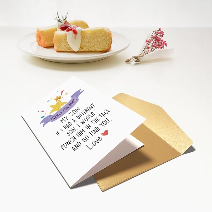 Chenive Funny Birthday Card for Son, Humorous Son Birthday Card from Mom Dad, Hilarious Son Fathers Day Card, Father's Day Card for Son, Thank You for Being My Son
