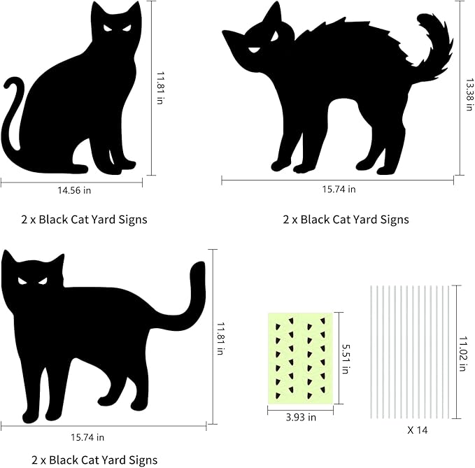 Halloween Decorations Outdoor 6 PCS Black Cat Yard Signs with Stakes Scary Silhouette with Glow in Eyes Waterproof for Yard Lawn Garden Indoor Home Halloween Decor