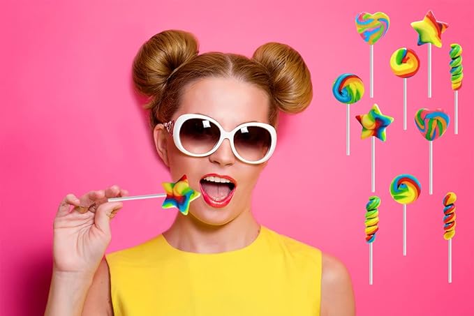 Swirl and Twist Rainbow Lollipop and Ring Mix,(25-Pack) Assorted Flavors, Great for Birthday Parties, Events, and Goody Bag Fillers, Party Favors, Individually Wrapped Suckers (25-Pack)