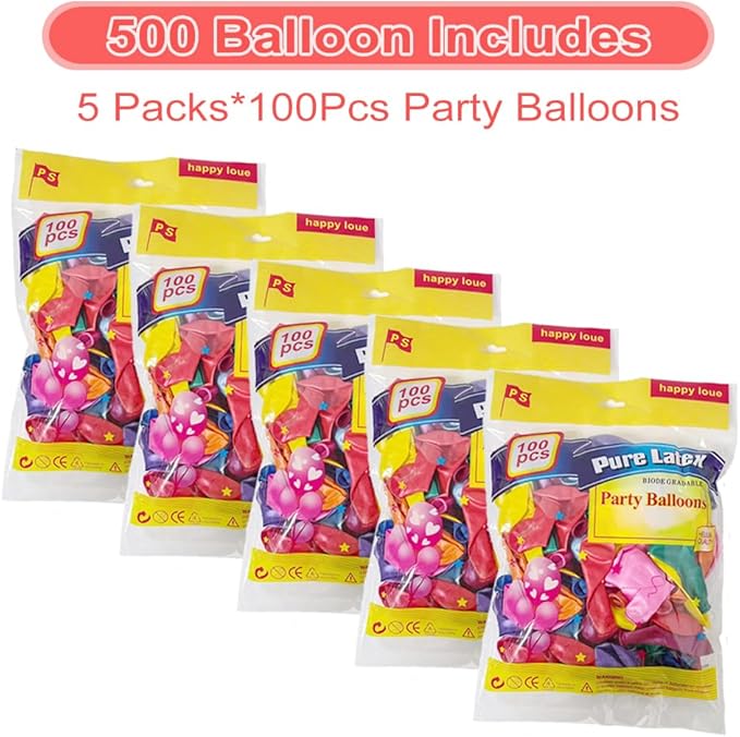 500 Pcs Balloons Assorted Color, 10 Inch - 12 Rainbow Color Latex Party Balloons for Birthday Baby Shower Wedding Party Supplies Arch Garland (Multicolor, 500 pcs)