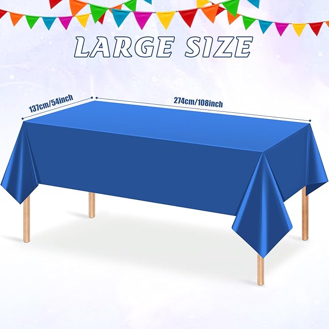 3Pcs Navy Blue Tablecloths,Disposable Plastic Tablecloth,Waterproof Dark Blue Rectangle Table Cover for Graduation Birthdays Weddings Anniversary Party Decorations,54 x 108 Inch