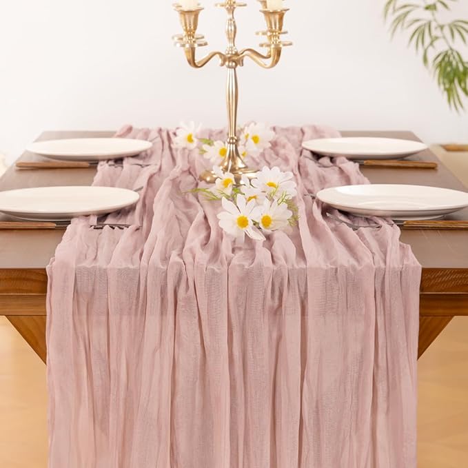 Socomi10pcs Pink Cheesecloth Table Runner Boho Rustic Gauze Dusty Pink Easter Spring 120 inch 10FT Cheese Cloth Runner for Wedding Party Baby Shower Birthday Home Decor Holiday Decorations