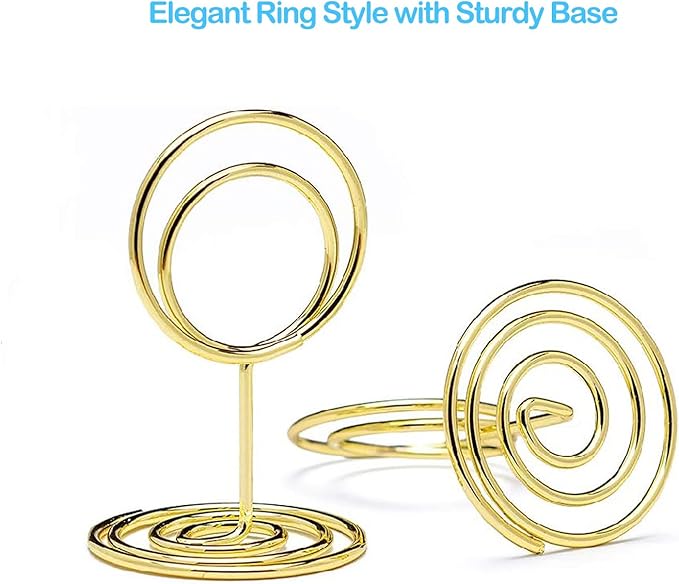 20pcs Mini Place Card Holders, Cute Table Number Holders, Small Size Table Card Holder Tables Number Stands, Wire Photo Picture Menu Clips for Wedding centerpieces, Anniversary Party (Gold)