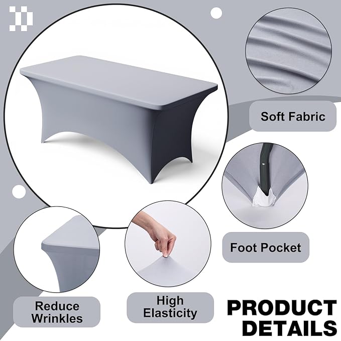 Trlyc 1 Pack 8FT Spandex Table Cloth - 96 x 30 Inch Rectangular Stretch Tablecloth, Wrinkle Resistant Scretch Table Cover for Wedding, Party, Banquet, Picnic, Outdoor Decoration (1Pcs,Grey)