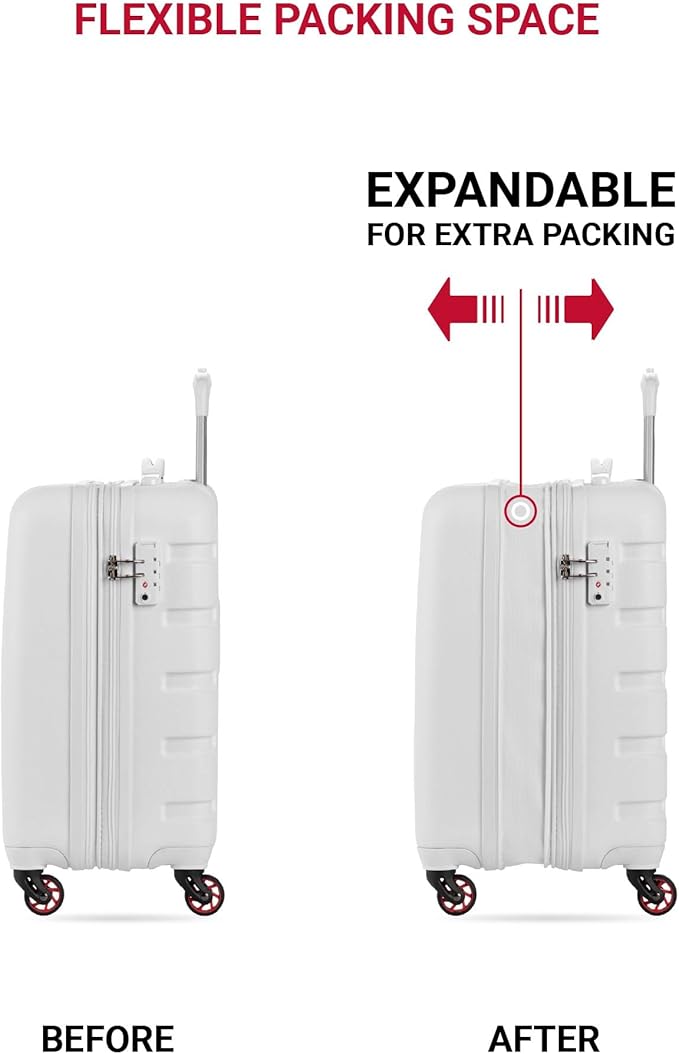 SwissGear 7366 Signature Hardside Expandable Luggage with Spinner Wheels, TSA Lock, Cup-Holder, White, Carry-On 19-Inch