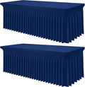 Smiry Spandex Tablecloth 2 Pack, Elastic Fitted Stretch Tablecloth for 8FT Rectangle Tables, Waterproof Washable Table Cover Skirt for Outdoor, Wedding, Banquet & Parties (Navy, 96Lx30Wx30H Inch)