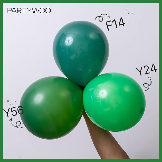 PartyWoo Green Balloons 140 pcs Different Sizes of 18 12 10 5 Inch Dark Green Balloon Arch Kit Garland for Birthday Graduation Bachelorette Dinosaur Jungle Golf Theme Party Decorations Green-Y56