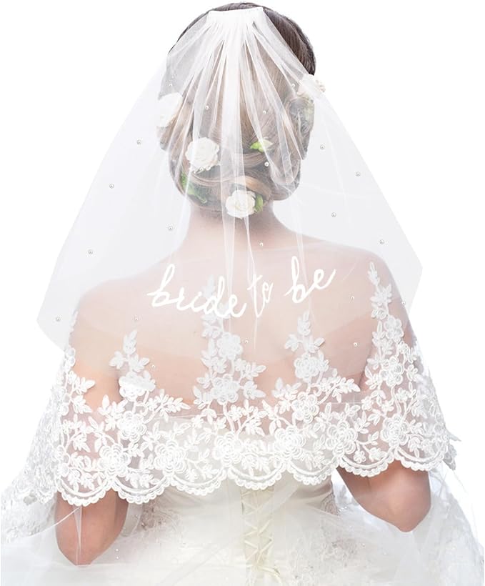 Bride To Be Embroidered Veil, Bride Veil for Bachelorette Party White Veils for Brides Accessories for Bridal Showers Favor