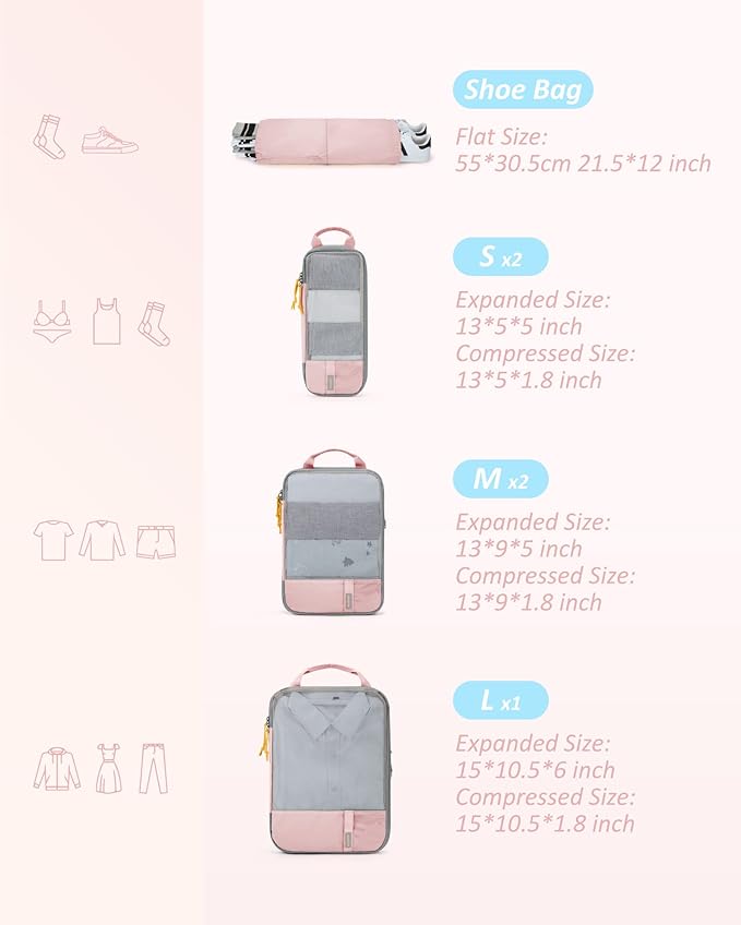 BAGSMART 6 Set /4 Set/2 Set Compression Packing Cubes for Travel, Lightweight Luggage Organizer Bags, Durable Space Saver Bags Travel Essentials