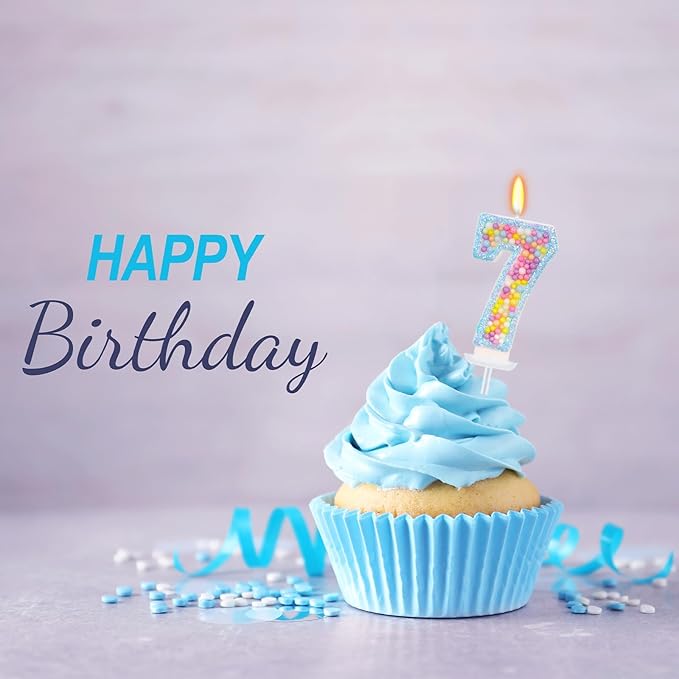 Birthday Candles - Number 7 Candle, Colorful Macaron Candles for Boys/Girls, Blue Cake Decorations, Blue Birthday Decorations, Theme Party Supplies