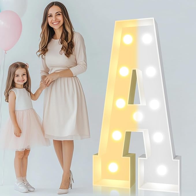 Pooqla 4 FT Marquee Light Up Letters, Cool White and Warm White Giant LED Sign Marquee Letter 4 Feet Tall, Big Mosaic Letter A for Balloons Birthday Party Anniversary Wedding Decorations