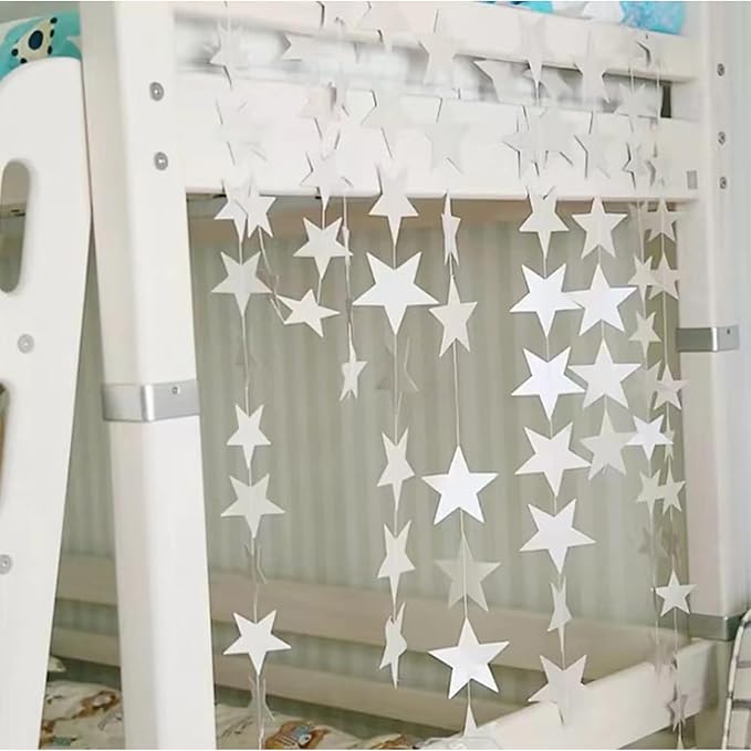 Yzurbu Silver Star Garland, 78 Feet Double Side Hanging Sparkly Paper Star Banner Decorations for Birthday Wedding Engagement Baby Shower Christmas Thanksgiving Halloween
